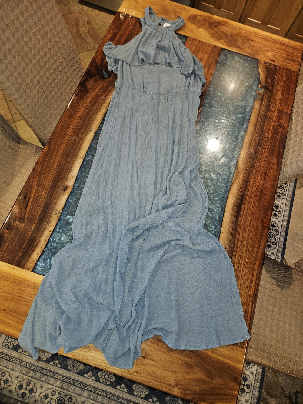 Oneil Light Blue Women's Maxi Dress with Ruffle Halter Neck